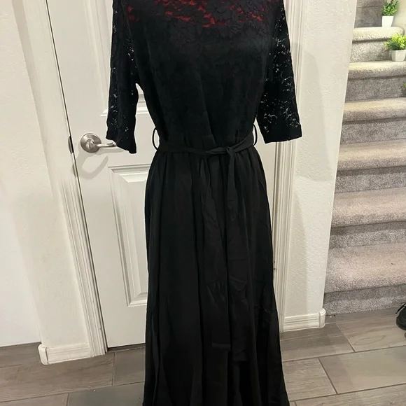 Pinup Fashion Lace Chiffon Wrap V Neck Dresse NWOT - Picture 7 of 9